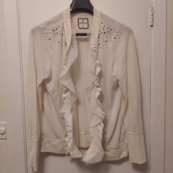 Poof Excellence Long Sleeve off white ruffle cardigan size 2x - Picture 6 of 9